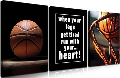 Basketball Canvas Painting Wall Art Set of 3,Hand Inspirational Words Poster Prints,Sports Painting Wall Decor,for Living Room Kids Room Bedroom Bathroom Office 12x16 inch Framed in Saudi Arabia