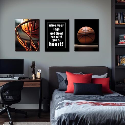 Basketball Canvas Painting Wall Art Set of 3,Hand Inspirational Words Poster Prints,Sports Painting Wall Decor,for Living Room Kids Room Bedroom Bathroom Office 12x16 inch Framed in Saudi Arabia