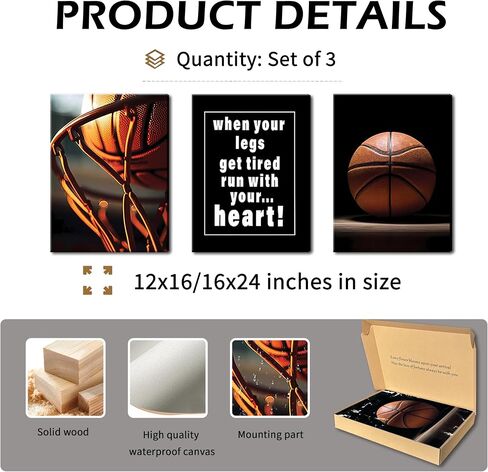 Basketball Canvas Painting Wall Art Set of 3,Hand Inspirational Words Poster Prints,Sports Painting Wall Decor,for Living Room Kids Room Bedroom Bathroom Office 12x16 inch Framed in Saudi Arabia