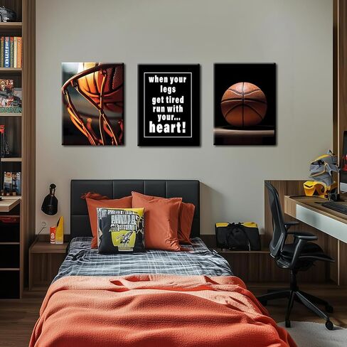 Basketball Canvas Painting Wall Art Set of 3,Hand Inspirational Words Poster Prints,Sports Painting Wall Decor,for Living Room Kids Room Bedroom Bathroom Office 12x16 inch Framed in Saudi Arabia