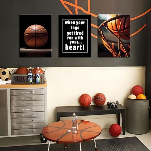 Basketball Canvas Painting Wall Art Set of 3,Hand Inspirational Words Poster Prints,Sports Painting Wall Decor,for Living Room Kids Room Bedroom Bathroom Office 12x16 inch Framed in Saudi Arabia