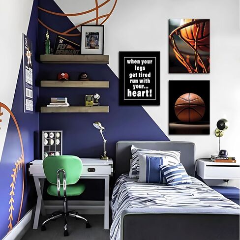 Basketball Canvas Painting Wall Art Set of 3,Hand Inspirational Words Poster Prints,Sports Painting Wall Decor,for Living Room Kids Room Bedroom Bathroom Office 12x16 inch Framed in Saudi Arabia