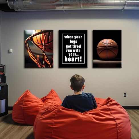 Basketball Canvas Painting Wall Art Set of 3,Hand Inspirational Words Poster Prints,Sports Painting Wall Decor,for Living Room Kids Room Bedroom Bathroom Office 12x16 inch Framed in Saudi Arabia