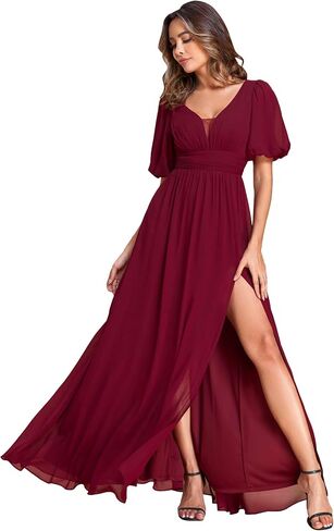 Ever-Pretty Women's Sexy V Neck Front Slit A Line Short Sleeves Chiffon Formal Evening Dresses 01385 in Saudi Arabia