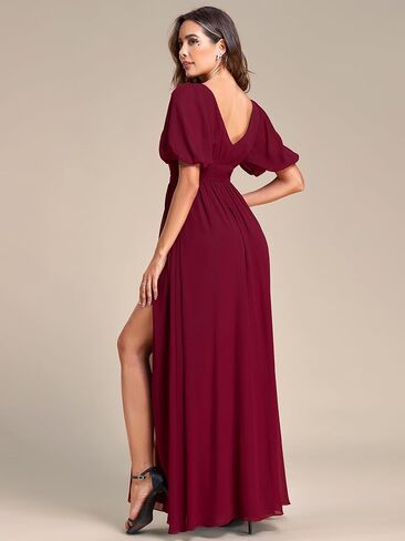Ever-Pretty Women's Sexy V Neck Front Slit A Line Short Sleeves Chiffon Formal Evening Dresses 01385 in Saudi Arabia