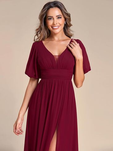 Ever-Pretty Women's Sexy V Neck Front Slit A Line Short Sleeves Chiffon Formal Evening Dresses 01385 in Saudi Arabia