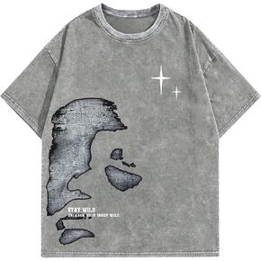Men's Letter Graphic T Shirts Oversized Drop Shoulder Short Sleeve Vintage Streetwear Crew Neck Casual Tee Top in Saudi Arabia