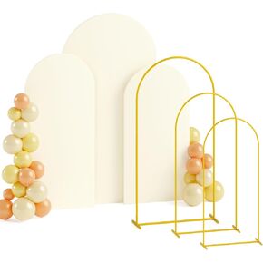Metal Arch Backdrop Stand and Cover 6&6.6&7.2ft White Arch Backdrop Covers Gold Wedding Arched Frame Set of 3 Arch Stand with Cover for Baby Shower Wedding Banquet Reception Decor in Saudi Arabia