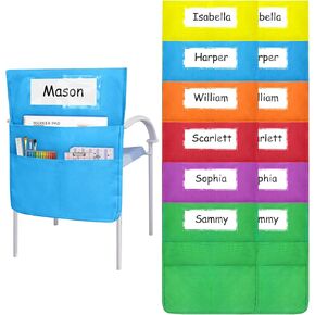 مخطط جيوب الرئاسة ، 12 PCS طالب أسود كرسي جيوب 19 × 16.8 بوصة تخزين كرسي 2 جيوب كرسي منظم جيوب المقعد لكراسي الفصول الدراسية حقيبة كرسي مدرسة للصف الدراسي in Kuwait