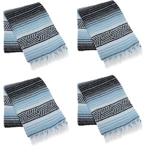 La Montana Mexican Blankets and Throws, 4 Pack, 74"x50" - Made in Mexico, Lightweight Yoga Blanket for Schools, Studios, Outdoors, Camping, Picnic, Decor - Machine Washable, Charcoal/Silver/White in Saudi Arabia