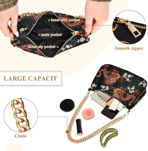 Shoulder Bags for Women Fire Water Dragon Hobo Tote Handbag Small Clutch Purse with Zipper Closure in Saudi Arabia