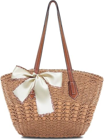 Straw Beach Tote Bag for Women Large Woven Handbags with Zipper and Ribbon Summer Shoulder Bag for Travel Vacation Casual Use in Saudi Arabia