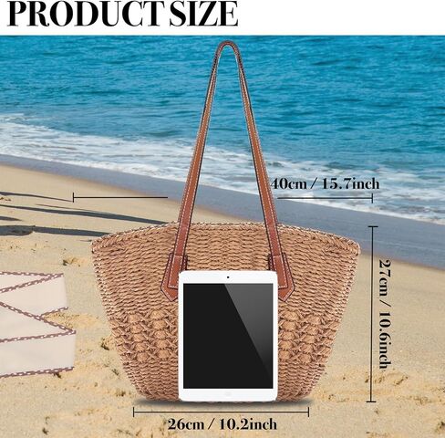 Straw Beach Tote Bag for Women Large Woven Handbags with Zipper and Ribbon Summer Shoulder Bag for Travel Vacation Casual Use in Saudi Arabia