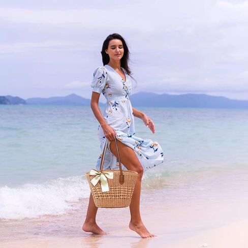 Straw Beach Tote Bag for Women Large Woven Handbags with Zipper and Ribbon Summer Shoulder Bag for Travel Vacation Casual Use in Saudi Arabia