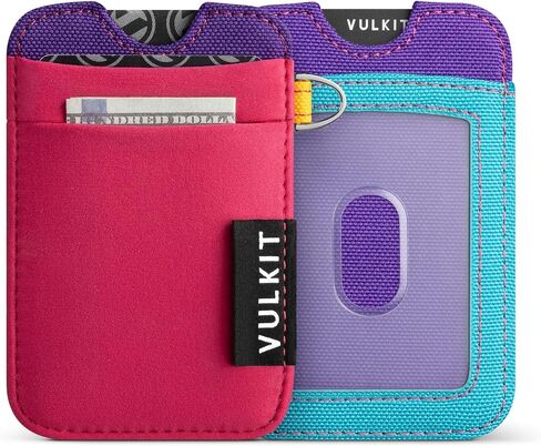 VULKIT Slim Card Holder Wallet with RFID Blocking, Elastic Pocket - Minimalist 5+ Card Holder, Keyring & ID Slot for Men Women Black in Saudi Arabia
