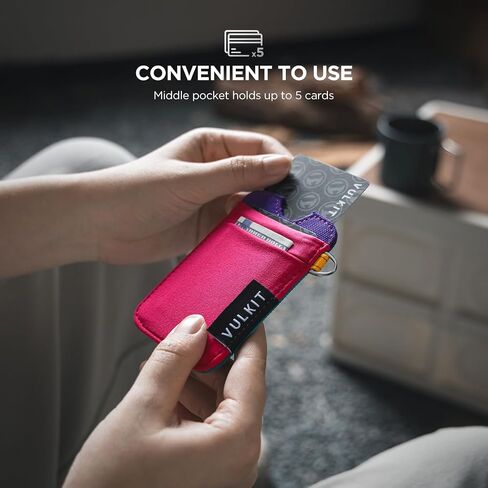 VULKIT Slim Card Holder Wallet with RFID Blocking, Elastic Pocket - Minimalist 5+ Card Holder, Keyring & ID Slot for Men Women Black in Saudi Arabia