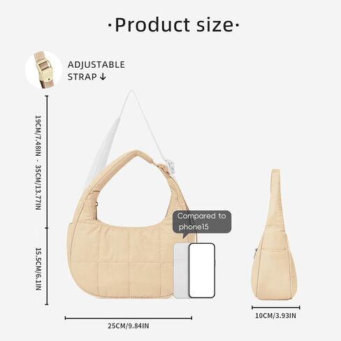حقيبة حمل منتفخة مبطن للنساء ， كيس كتف الهلال الصغير المنتفخ ， كيس كروس نايلون مبطن مع حزام قابل للتعديل in Kuwait