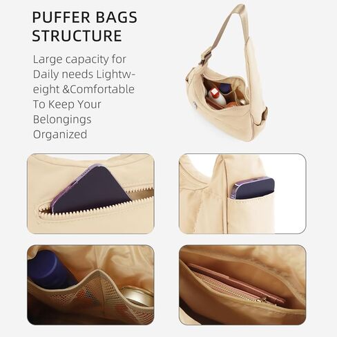 حقيبة حمل منتفخة مبطن للنساء ， كيس كتف الهلال الصغير المنتفخ ， كيس كروس نايلون مبطن مع حزام قابل للتعديل in Kuwait