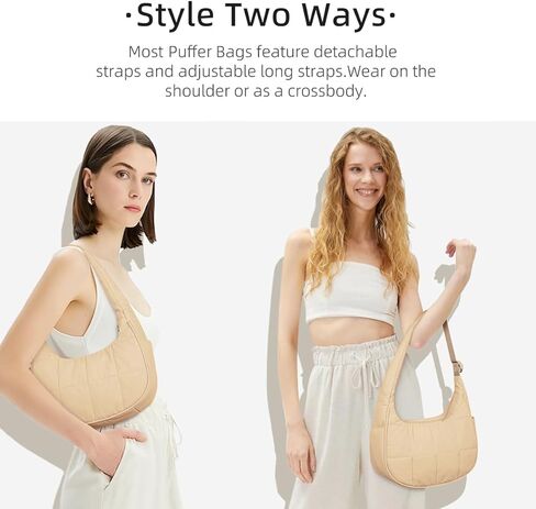 حقيبة حمل منتفخة مبطن للنساء ， كيس كتف الهلال الصغير المنتفخ ， كيس كروس نايلون مبطن مع حزام قابل للتعديل in Kuwait