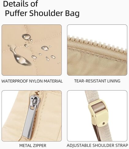 حقيبة حمل منتفخة مبطن للنساء ， كيس كتف الهلال الصغير المنتفخ ， كيس كروس نايلون مبطن مع حزام قابل للتعديل in Kuwait