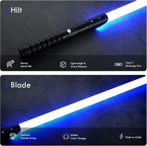 2 Pack XRGB 3.0 Double-Bladed Dueling Light Saber Set, Dual 2 in 1 Smooth Swing Motion Control Light Saber, 16 Sound Fonts Infinite Color Changing APP Control, Rechargeable Metal Hilt in Kuwait