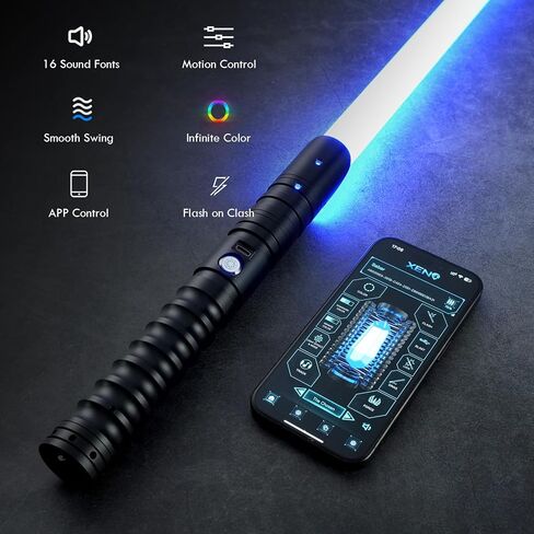 2 Pack XRGB 3.0 Double-Bladed Dueling Light Saber Set, Dual 2 in 1 Smooth Swing Motion Control Light Saber, 16 Sound Fonts Infinite Color Changing APP Control, Rechargeable Metal Hilt in Kuwait
