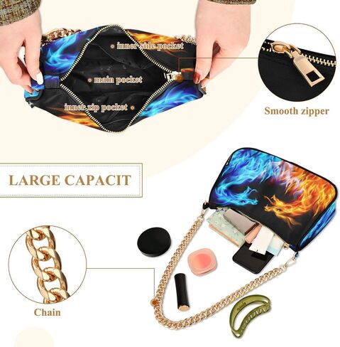Shoulder Bags for Women Fire Water Dragon Hobo Tote Handbag Small Clutch Purse with Zipper Closure in Saudi Arabia