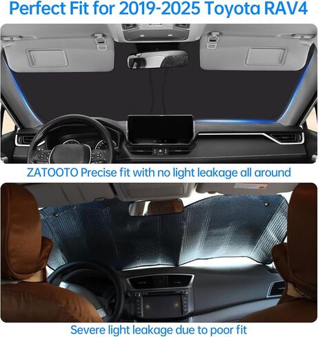 ZATOOTO Windshield Sun Shade for Toyota RAV4 2019-2025, Dazzling Honeycomb Coating Car Window Covers for Front Windshield, Blocks UV Rays and Reduces Heat, Car Sun Shade for Protecting Interiors in Kuwait