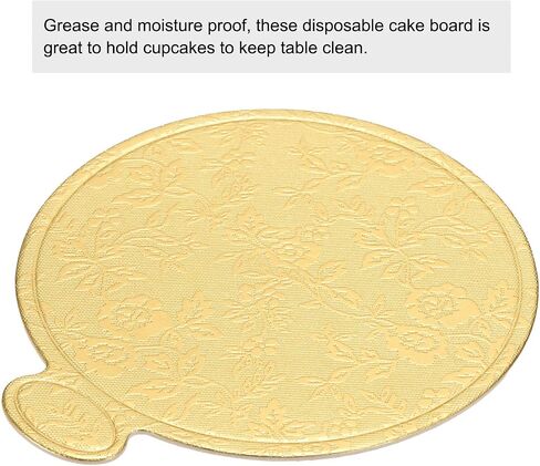 uxcell 200pcs Mini Cake Boards, Mousse Cake Cardboards Round Cake Bases Plates Cupcake Dessert Displays Base Tray for Cupcakes, Cakes, Dessert Base - Grease Proof (Gold) in Saudi Arabia