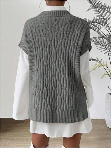 MakeMeChic Women's V Neck Sweater Split Hem Cable Knit Vest Sleeveless Casual Pullover Tops in Saudi Arabia