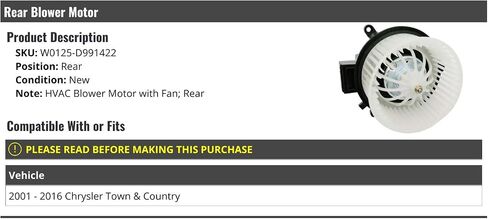 Rear Blower Motor with Fan - Compatible with 2001-2016 Chrysler Town & Country in Saudi Arabia