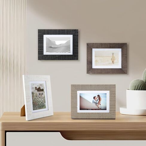 4x6 Wood Picture Frame Rustic Photo Frame Real Glass for Wall and Tabletop Black- 2 Pack in Kuwait