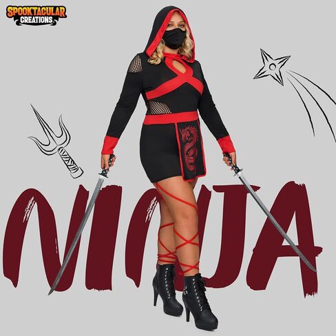 Spooktacular Creations Ninja Costume Women, Halloween Ninja Costume Adult with Mask for Halloween Dress Up Party Cosplay in Saudi Arabia