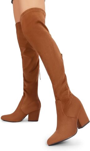 DREAM PAIRS Women's Pointed Toe Thigh High Over the Knee Boots Tall Chunky Blocked Heel Fall Long Fashion Sexy Boots in Saudi Arabia