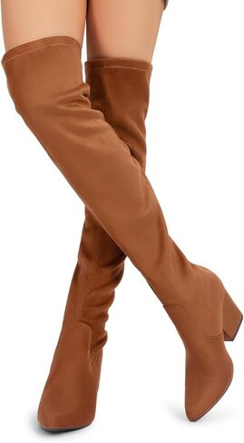 DREAM PAIRS Women's Pointed Toe Thigh High Over the Knee Boots Tall Chunky Blocked Heel Fall Long Fashion Sexy Boots in Saudi Arabia