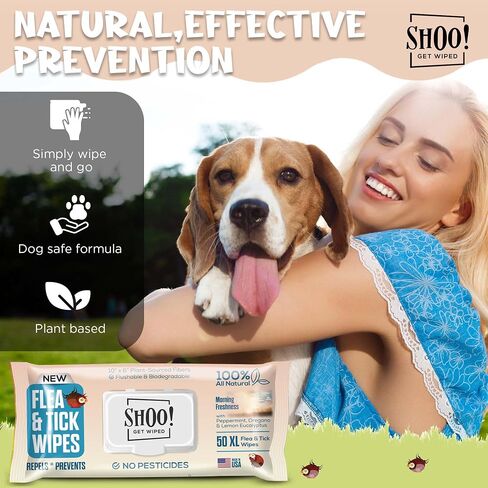Shoo! Flea & Tick Dog Wipes | 100% All-Natural | Made with Essential Oils | 50 XL Wipes (2 Pack) in Saudi Arabia
