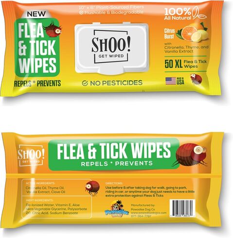 Shoo! Flea & Tick Dog Wipes | 100% All-Natural | Made with Essential Oils | 50 XL Wipes (2 Pack) in Saudi Arabia