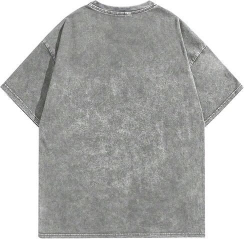 Men's Letter Graphic T Shirts Oversized Drop Shoulder Short Sleeve Vintage Streetwear Crew Neck Casual Tee Top in Saudi Arabia