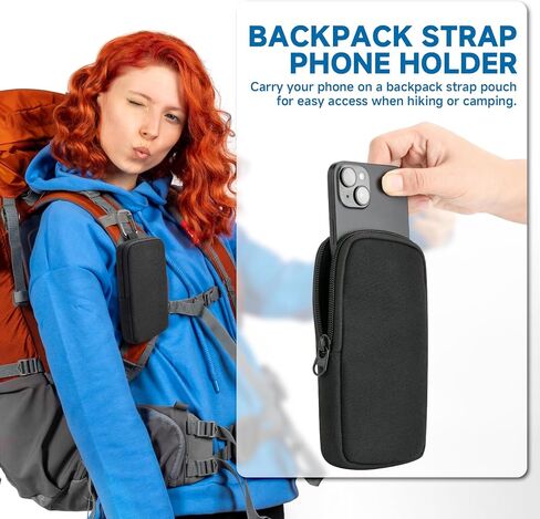 Backpack Strap Pouch Phone Holder Compatible with Cell Phone Under 7.3" x 4.5" x 0.7"(with case), Backpack Shoulder Strap Attachment Bag for Hikers, Travelers, Hunters and Commuters - Black in Kuwait
