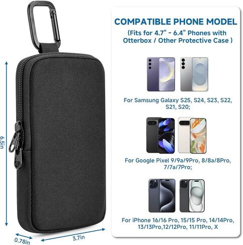 Backpack Strap Pouch Phone Holder Compatible with Cell Phone Under 7.3" x 4.5" x 0.7"(with case), Backpack Shoulder Strap Attachment Bag for Hikers, Travelers, Hunters and Commuters - Black in Kuwait