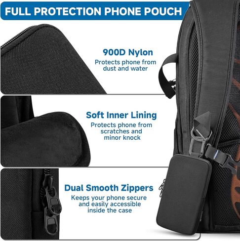 Backpack Strap Pouch Phone Holder Compatible with Cell Phone Under 7.3" x 4.5" x 0.7"(with case), Backpack Shoulder Strap Attachment Bag for Hikers, Travelers, Hunters and Commuters - Black in Kuwait