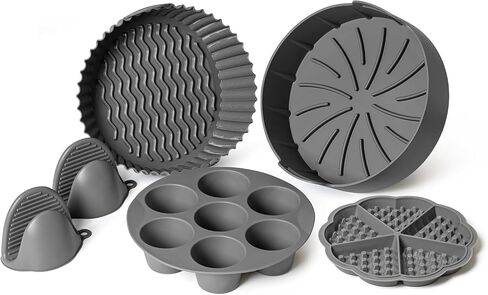 EM Silicone Air Fryer Liners – Set of 4 Reusable Air Fryer Liners Include Silicone Cupcake Liners, Silicone Donut Pan, Brownie Pan, Silicone Waffle Mold – Food Grade Non-BPA Silicone in Saudi Arabia