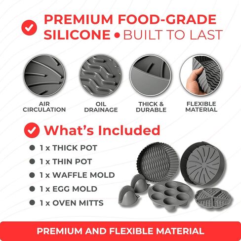EM Silicone Air Fryer Liners – Set of 4 Reusable Air Fryer Liners Include Silicone Cupcake Liners, Silicone Donut Pan, Brownie Pan, Silicone Waffle Mold – Food Grade Non-BPA Silicone in Saudi Arabia