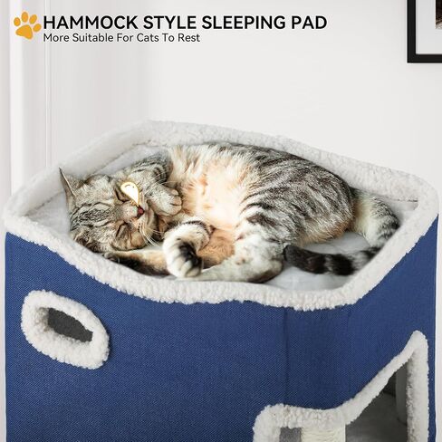 YITAHOME 2-Tier Cat House, Indoor Cat Cave Bed Playhouse, Cat Tunnels with Scratch Pad and Hideaway Cube, Cute Modern Cat Condo Furniture for Multi Small Cats, Extended (Grey) in Saudi Arabia
