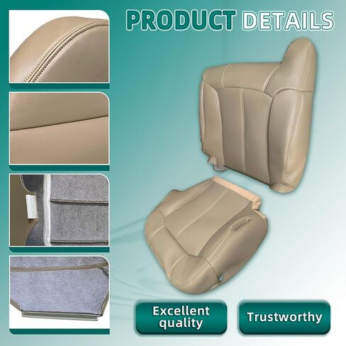 AUTOKAY Driver Passenger Seat Cover & Foam Cushion Tan 522 for GMC Sierra 1500 1999-2002 in Saudi Arabia