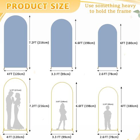 Metal Arch Backdrop Stand and Cover Set 4&5&6ft Gold Arches Stands Dusty Blue Arch Covers Stretchy Backdrop Wedding Backdrops Arched Stand with Cover for Wedding Party Banquet Event Decor in Saudi Arabia