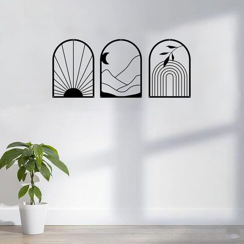 GSANMU Metal Boho Flower Wall Decor - 3 Pcs Minimalist black Farmhouse Hanging Wall Art Iron line decor ​for Bathroom,Living Room and Bedroom 16.5×11.8 inch in Saudi Arabia