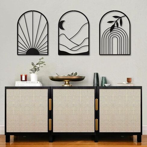 GSANMU Metal Boho Flower Wall Decor - 3 Pcs Minimalist black Farmhouse Hanging Wall Art Iron line decor ​for Bathroom,Living Room and Bedroom 16.5×11.8 inch in Saudi Arabia