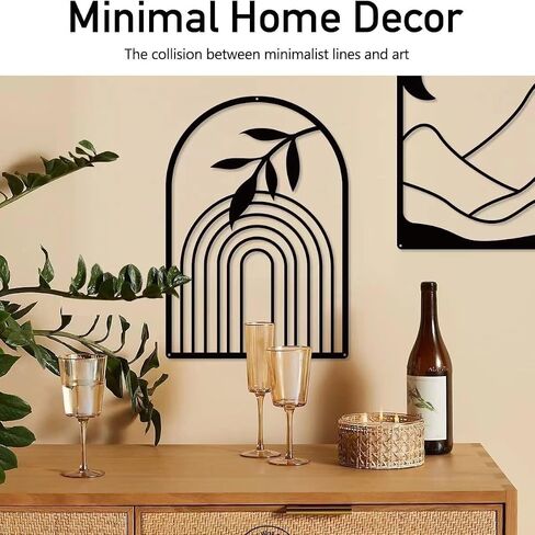GSANMU Metal Boho Flower Wall Decor - 3 Pcs Minimalist black Farmhouse Hanging Wall Art Iron line decor ​for Bathroom,Living Room and Bedroom 16.5×11.8 inch in Saudi Arabia
