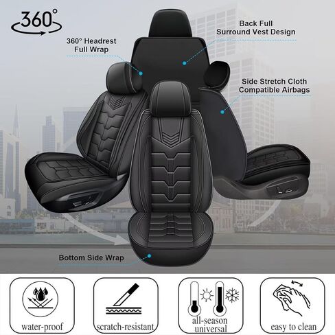 Seat Covers Fit for Jeep Cherokee 2014-2023 2024: Full Set Breathable Leather Car Seat Covers - Automotive Interior Seat Cushion Protector (2 Rows 5 Seats, Black) in Kuwait